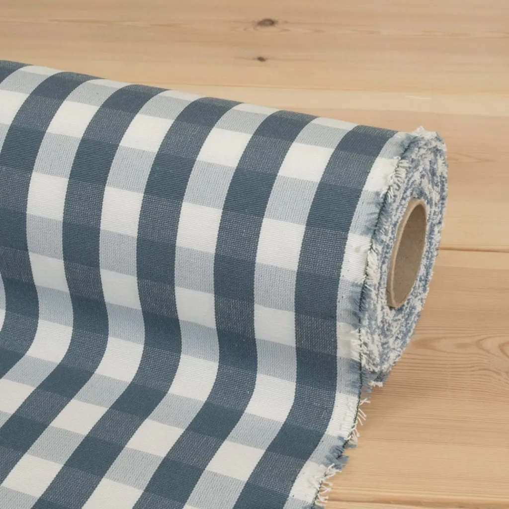 Rutiga Möbeltyger|Rutor & Ränder<Nordisk Textil Dewon duvblå-vit rutigt tyg