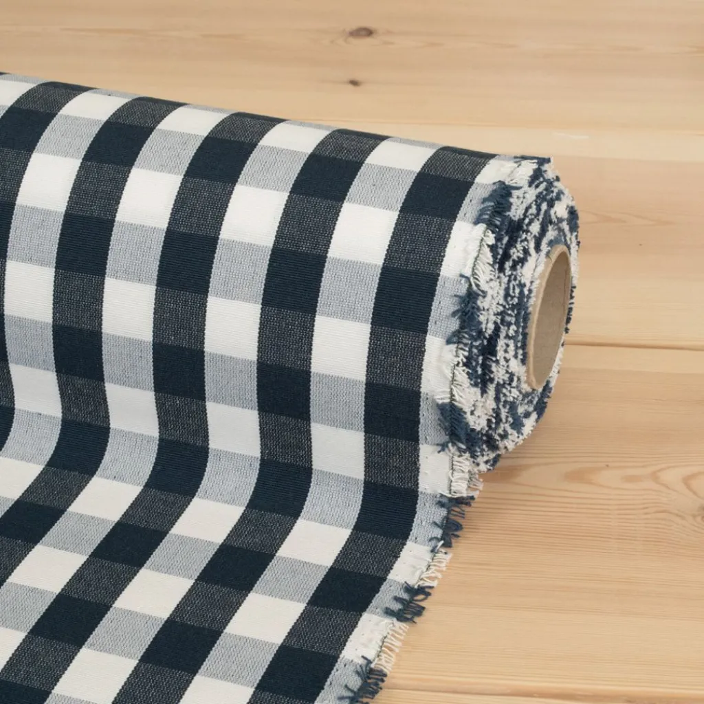 Rutiga Möbeltyger|Rutor & Ränder<Nordisk Textil Dewon marinblå-vit rutigt tyg