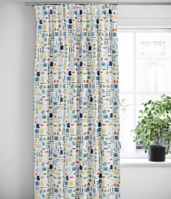 Gardiner Mönstrade<Arvidssons textil Dinner blå gardiner med retro köksmotiv