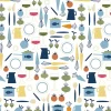 Gardintyger Mönstrade|Arvidssons Textil<Arvidssons textil Dinner blå tyg med retro köksmotiv