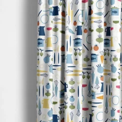 Gardintyger Mönstrade|Arvidssons Textil<Arvidssons textil Dinner blå tyg med retro köksmotiv