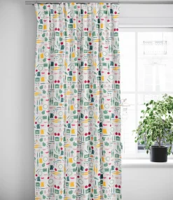 Gardiner Mönstrade<Arvidssons textil Dinner grön gardiner med retro köksmotiv