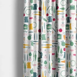Gardintyger Mönstrade|Arvidssons Textil<Arvidssons textil Dinner grön tyg med retro köksmotiv