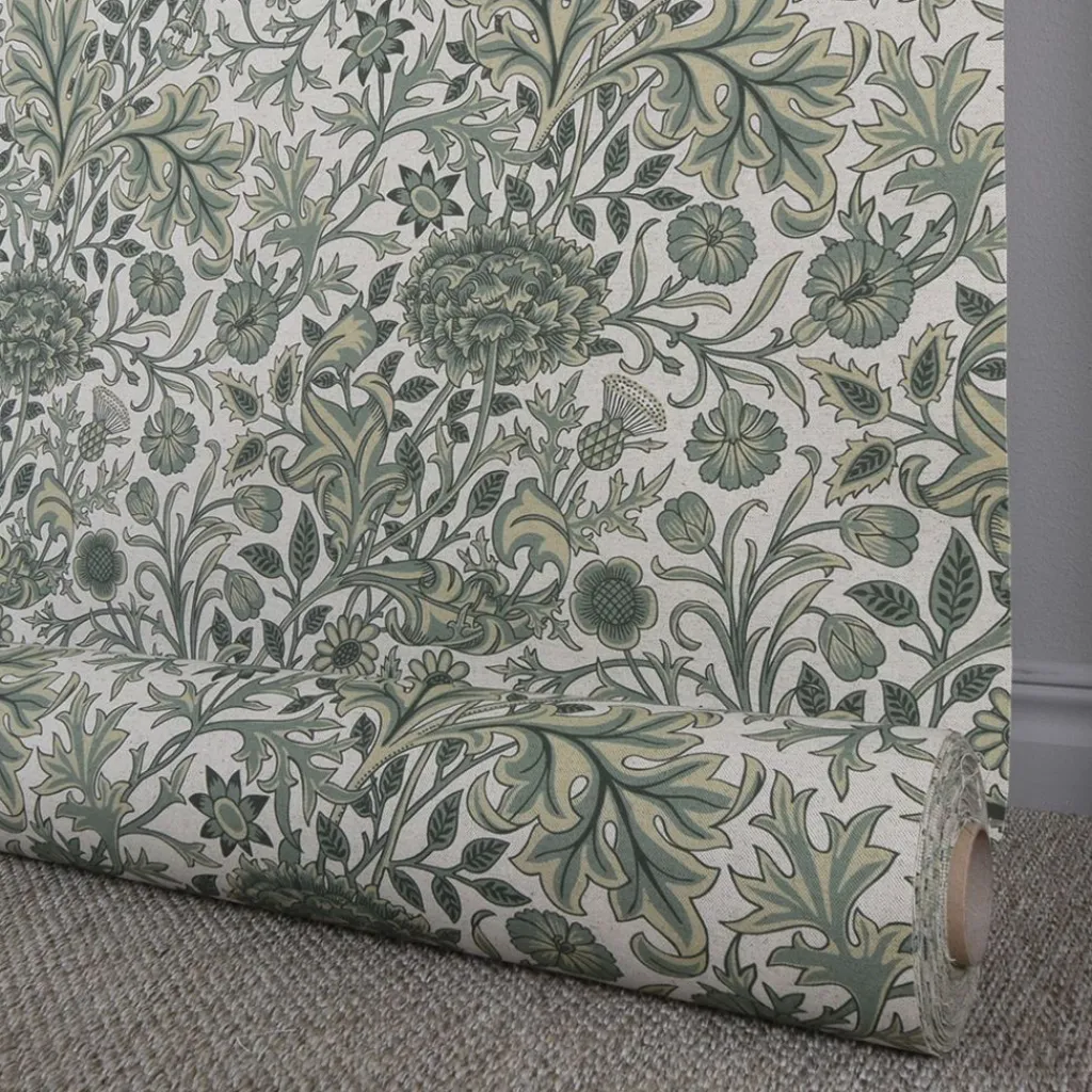 Arts & Crafts Tyger|Gardintyger Mönstrade<Nordisk Textil Edwina grön-lin tyg