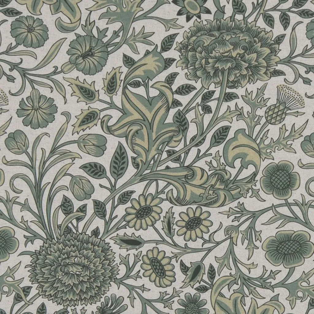 Arts & Crafts Tyger|Gardintyger Mönstrade<Nordisk Textil Edwina grön-lin tyg