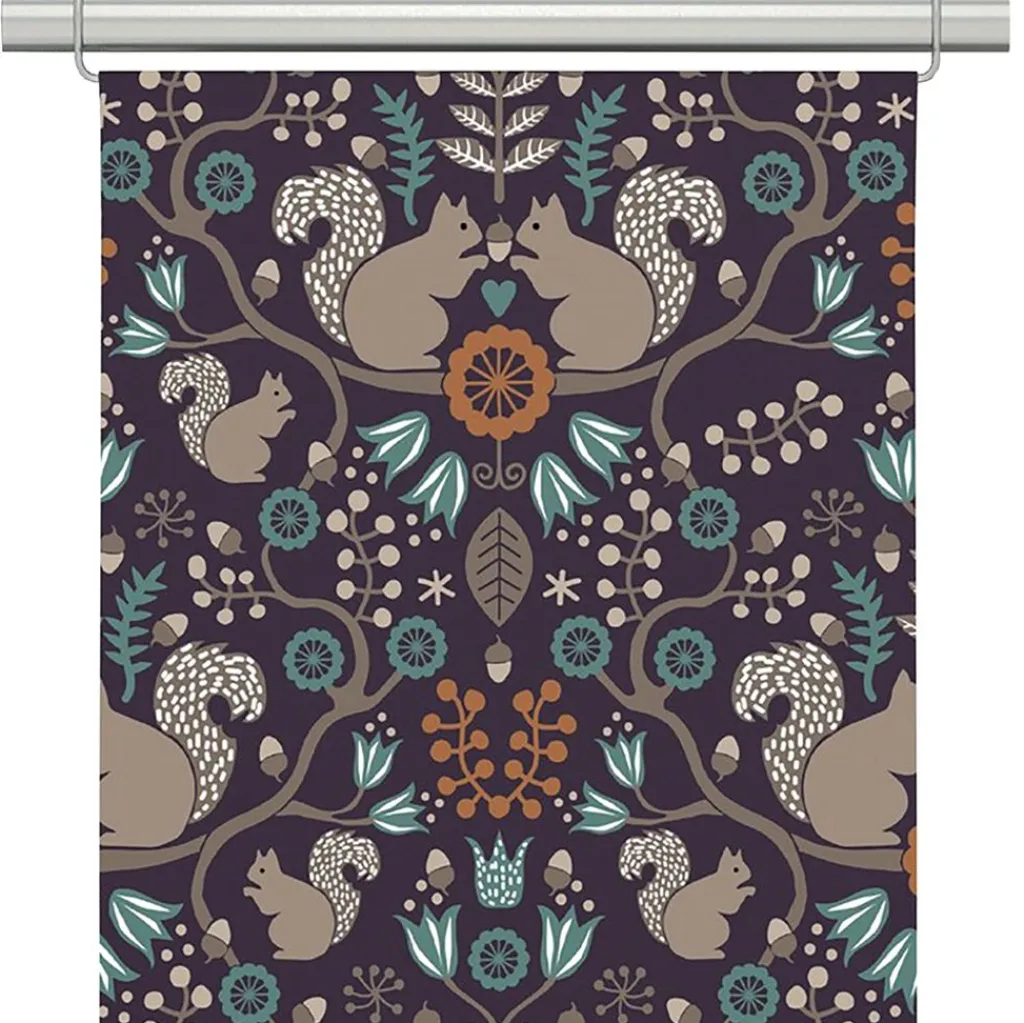 Panelgardiner<Arvidssons textil Ekorrskogen plommon panelgardiner