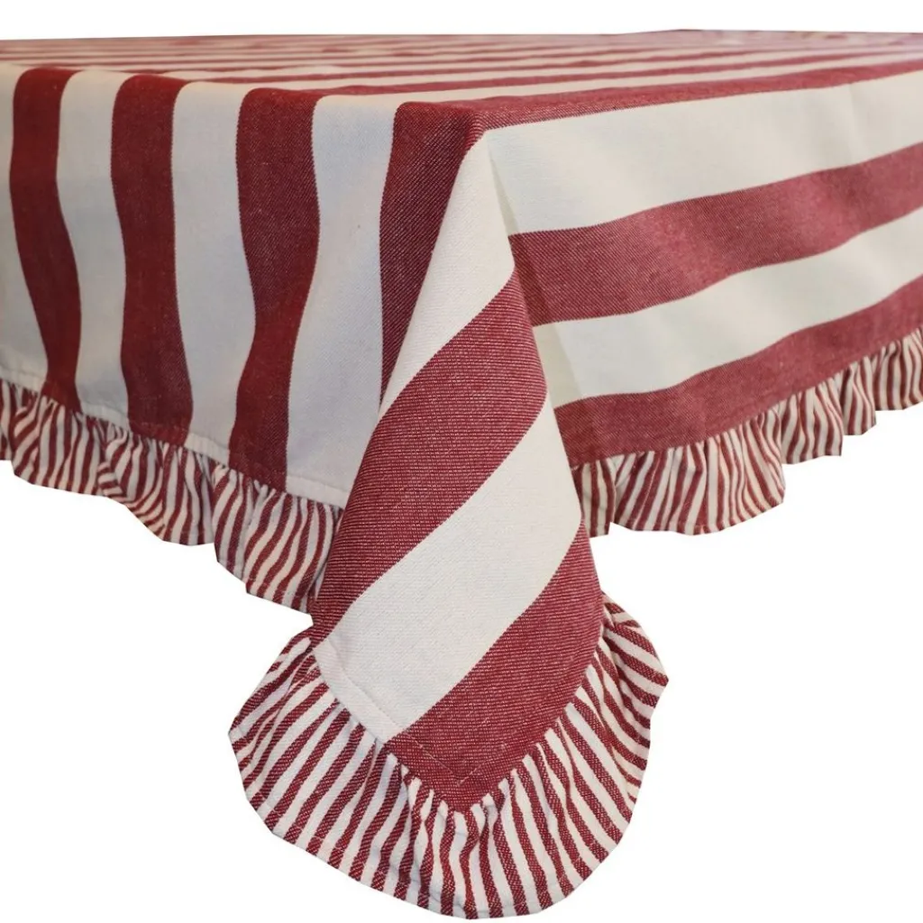 Juldukar|Bordsduk<Redlunds Filippa röd bordsduk 140x250 cm – Randig duk med volang