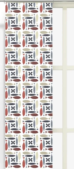 Panelgardiner<Arvidssons textil Fina fisken blå-röd panelgardiner