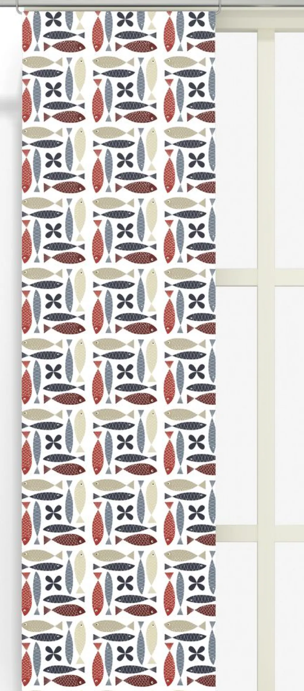 Panelgardiner<Arvidssons textil Fina fisken blå-röd panelgardiner