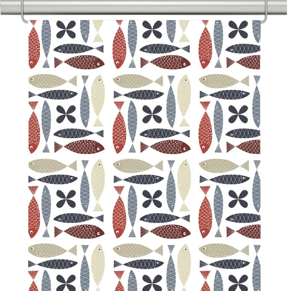 Panelgardiner<Arvidssons textil Fina fisken blå-röd panelgardiner