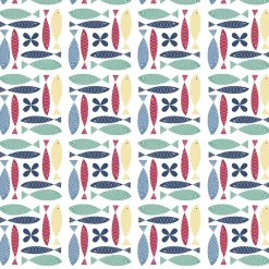 Gardintyger Mönstrade|Arvidssons Textil<Arvidssons textil Fina fisken multi tyg – färgstarkt och lekfullt designat med retro känsla