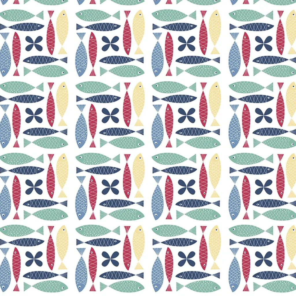 Gardintyger Mönstrade|Arvidssons Textil<Arvidssons textil Fina fisken multi tyg – färgstarkt och lekfullt designat med retro känsla