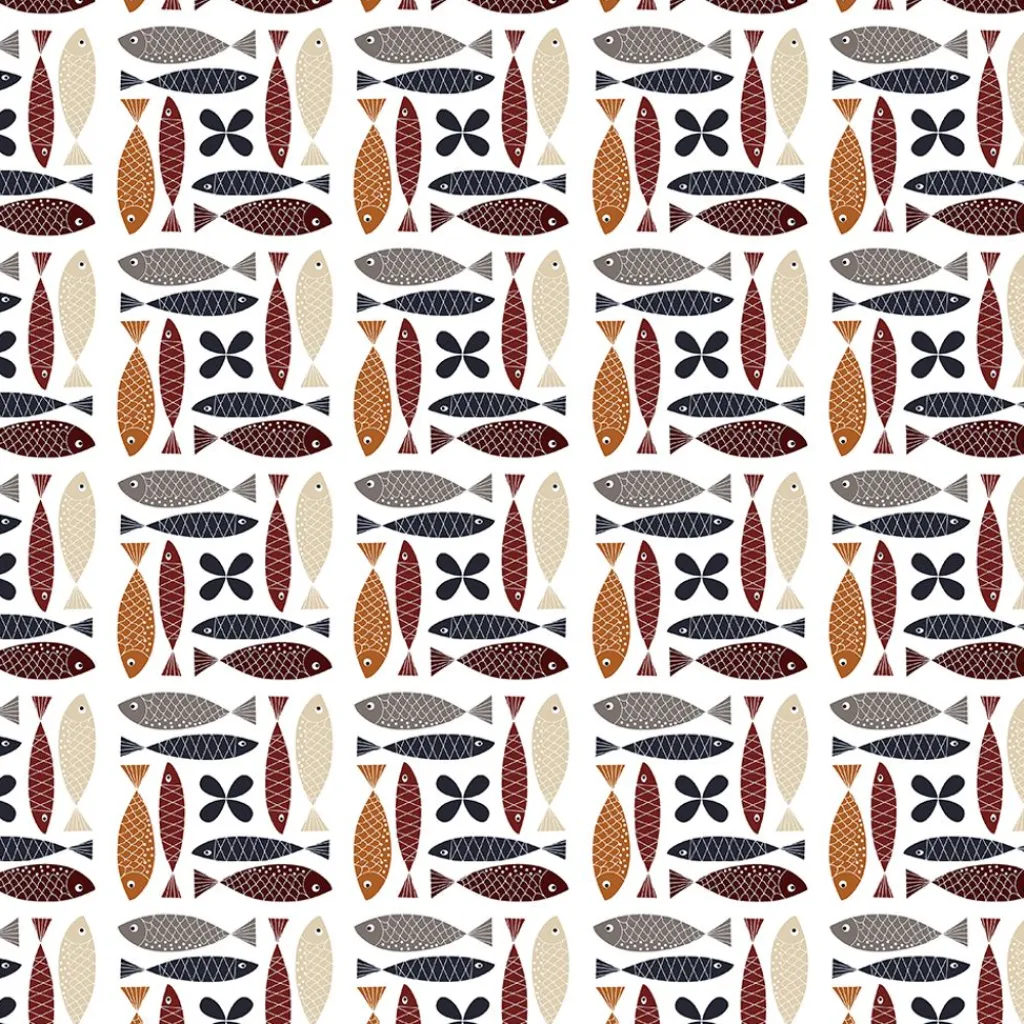 Gardintyger Mönstrade|Arvidssons Textil<Arvidssons textil Fina fisken rost tyg – lekfullt designat med retro känsla