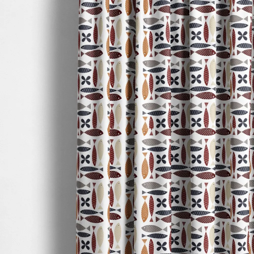Gardintyger Mönstrade|Arvidssons Textil<Arvidssons textil Fina fisken rost tyg – lekfullt designat med retro känsla