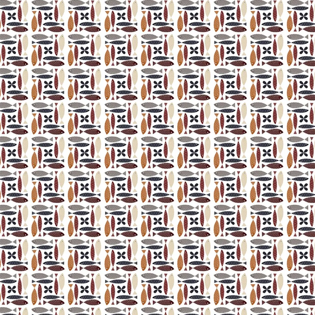 Gardintyger Mönstrade|Arvidssons Textil<Arvidssons textil Fina fisken rost tyg – lekfullt designat med retro känsla