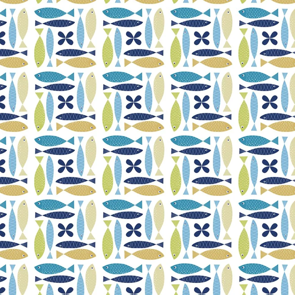 Gardintyger Mönstrade|Arvidssons Textil<Arvidssons textil Fina fisken turkos tyg – lekfullt designat med retro känsla