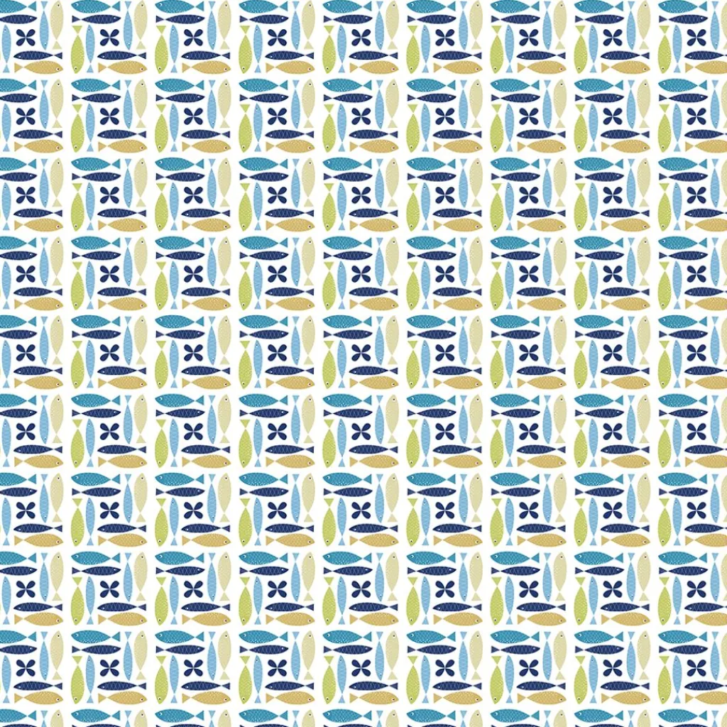 Gardintyger Mönstrade|Arvidssons Textil<Arvidssons textil Fina fisken turkos tyg – lekfullt designat med retro känsla