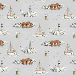 Arvidssons Textil|Gardintyger Mönstrade<Arvidssons textil Fiskeskär grå tyg