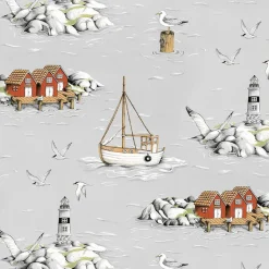 Arvidssons Textil|Gardintyger Mönstrade<Arvidssons textil Fiskeskär grå tyg