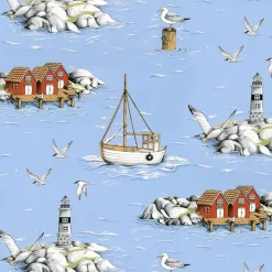 Gardintyger Mönstrade|Arvidssons Textil<Arvidssons textil Fiskeskär ljusblå tyg
