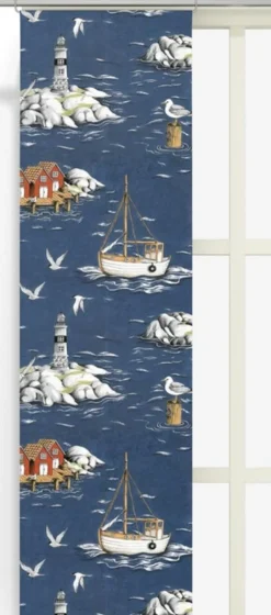 Panelgardiner<Arvidssons textil Fiskeskär mörkblå panelgardiner