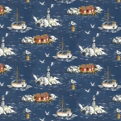 Gardintyger Mönstrade|Arvidssons Textil<Arvidssons textil Fiskeskär mörkblå tyg