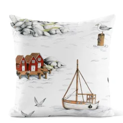Mönstrade Kuddfodral<Arvidssons textil Fiskeskär vit kuddfodral
