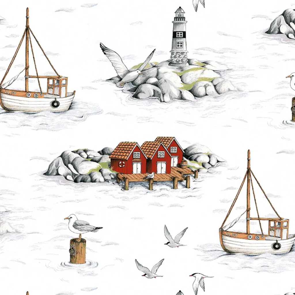 Gardintyger Mönstrade|Arvidssons Textil<Arvidssons textil Fiskeskär vit tyg