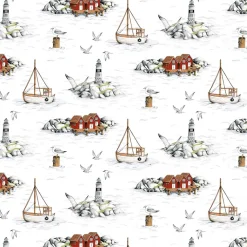 Gardintyger Mönstrade|Arvidssons Textil<Arvidssons textil Fiskeskär vit tyg