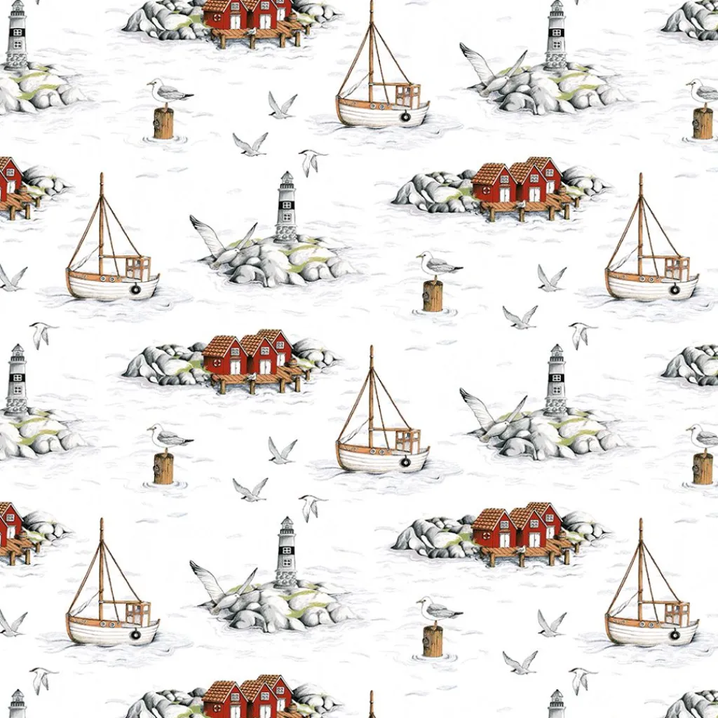 Gardintyger Mönstrade|Arvidssons Textil<Arvidssons textil Fiskeskär vit tyg