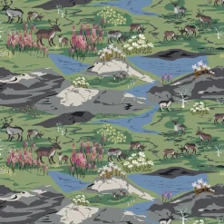 Gardintyger Mönstrade|Arvidssons Textil<Arvidssons textil Fjällängar grå-grön tyg