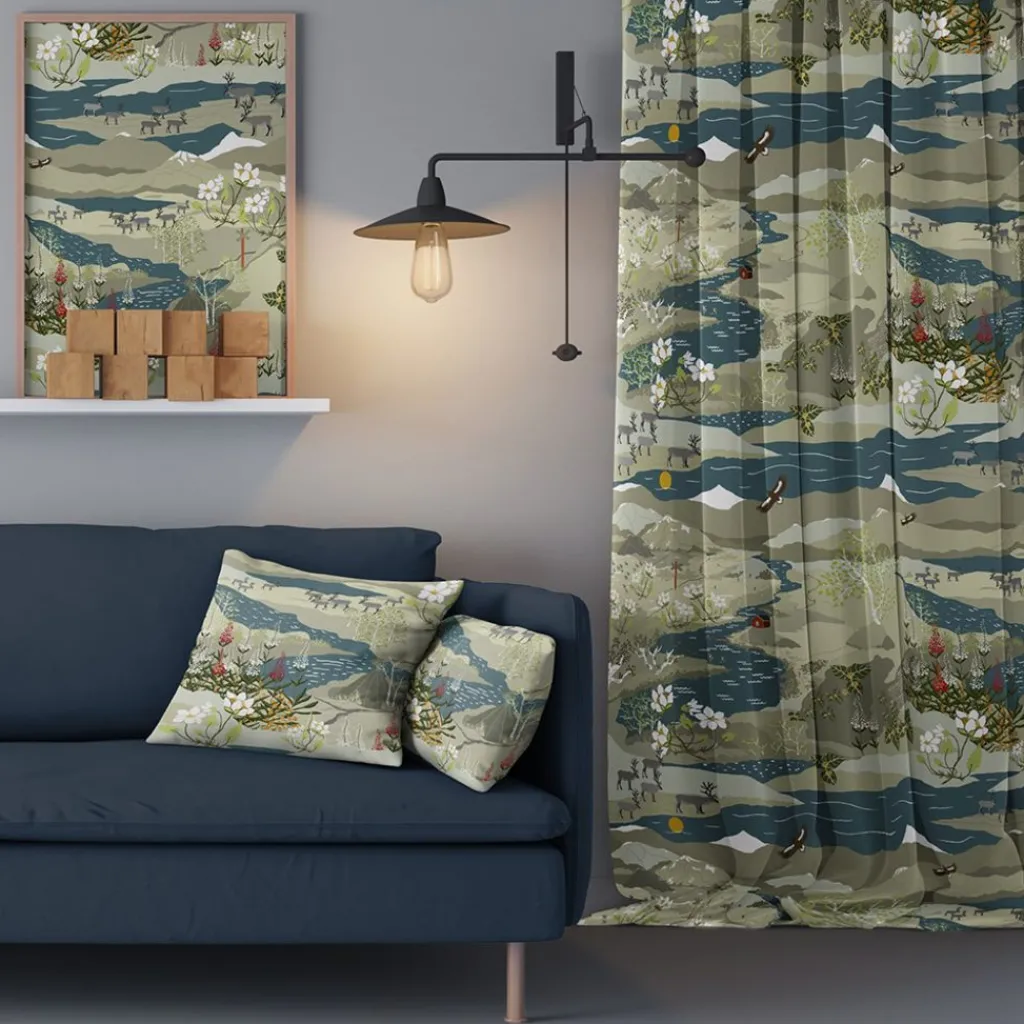 Gardiner Mönstrade<Arvidssons textil Fjällvandring beige-blå gardiner