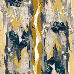 Gardintyger Mönstrade|Arvidssons Textil<Arvidssons textil Fjällvandring bård gul-blå tyg