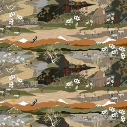 Gardintyger Mönstrade|Arvidssons Textil<Arvidssons textil Fjällvandring grön-beige tyg