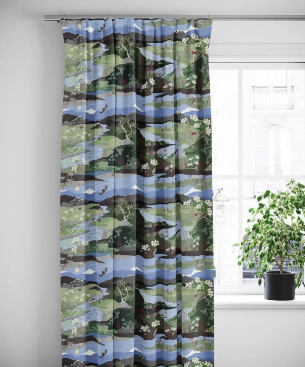 Gardiner Mönstrade<Arvidssons textil Fjällvandring grön-blå gardiner