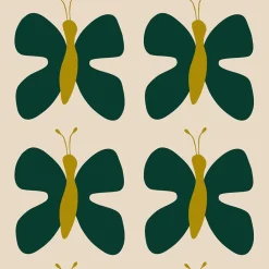 Gardintyger Mönstrade|Arvidssons Textil<Arvidssons textil Fjäril grön tyg