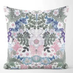 Mönstrade Kuddfodral<Arvidssons textil Fjärilsblom kuddfodral turkos-rosa - fjärilar och blommor