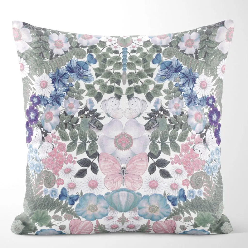 Mönstrade Kuddfodral<Arvidssons textil Fjärilsblom kuddfodral turkos-rosa - fjärilar och blommor