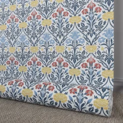 Arts & Crafts Tyger|Gardintyger Mönstrade<Nordisk Textil Florentina vit-blå tyg