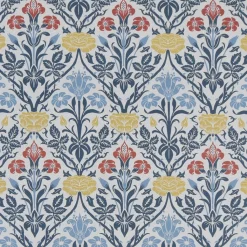 Arts & Crafts Tyger|Gardintyger Mönstrade<Nordisk Textil Florentina vit-blå tyg