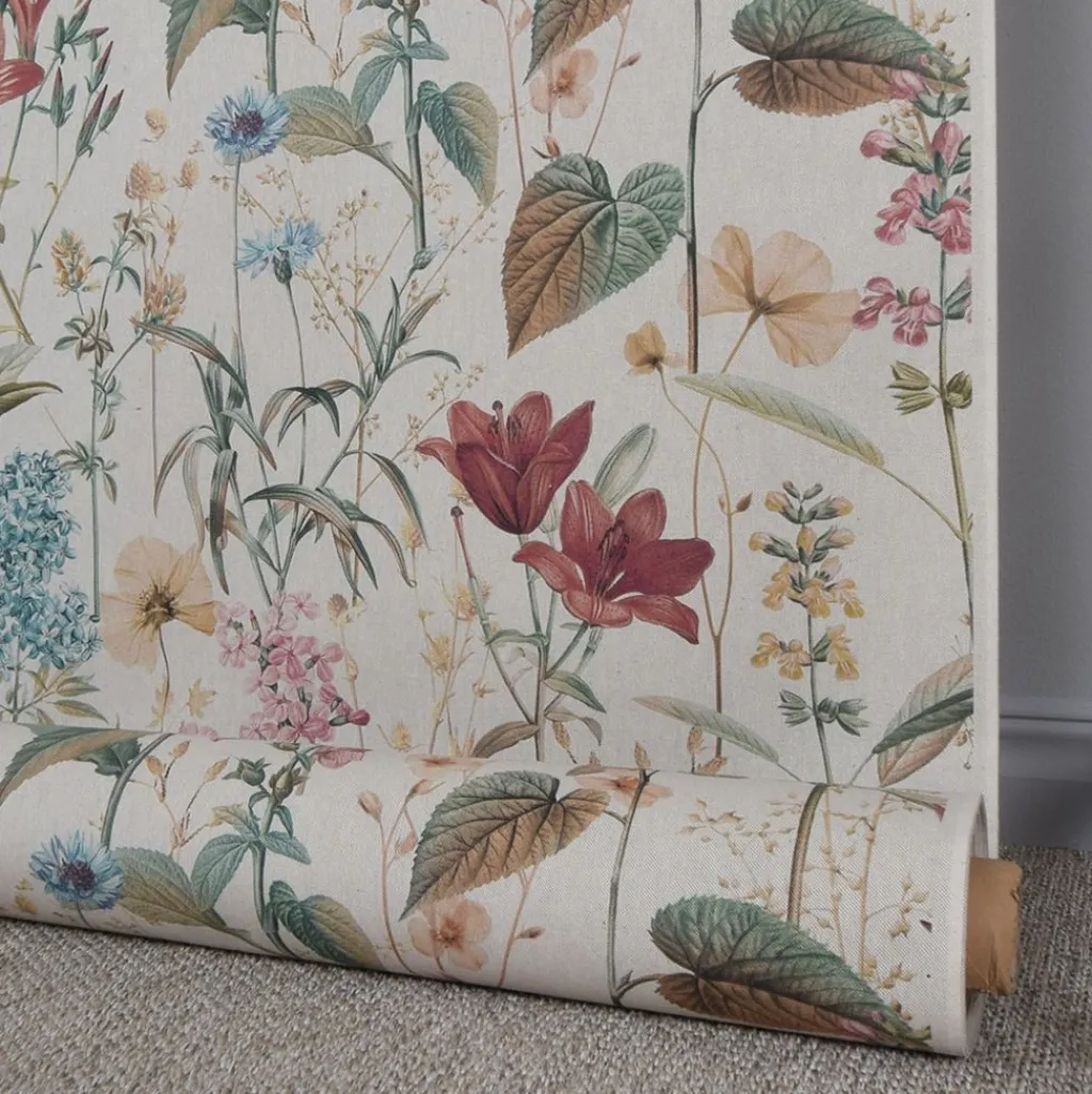 Gardintyger Mönstrade< Flower Dreamy tyg - Linnelook Halv Panama