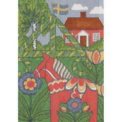 Kökshandduk<Ekelund Folkfest kökshandduk 35X50 – Ekologisk bomull med midsommarmotiv