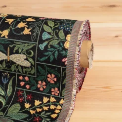 Blommiga Möbeltyger|Mönstrade Möbeltyger< Folklore patch flowers svart möbeltyg