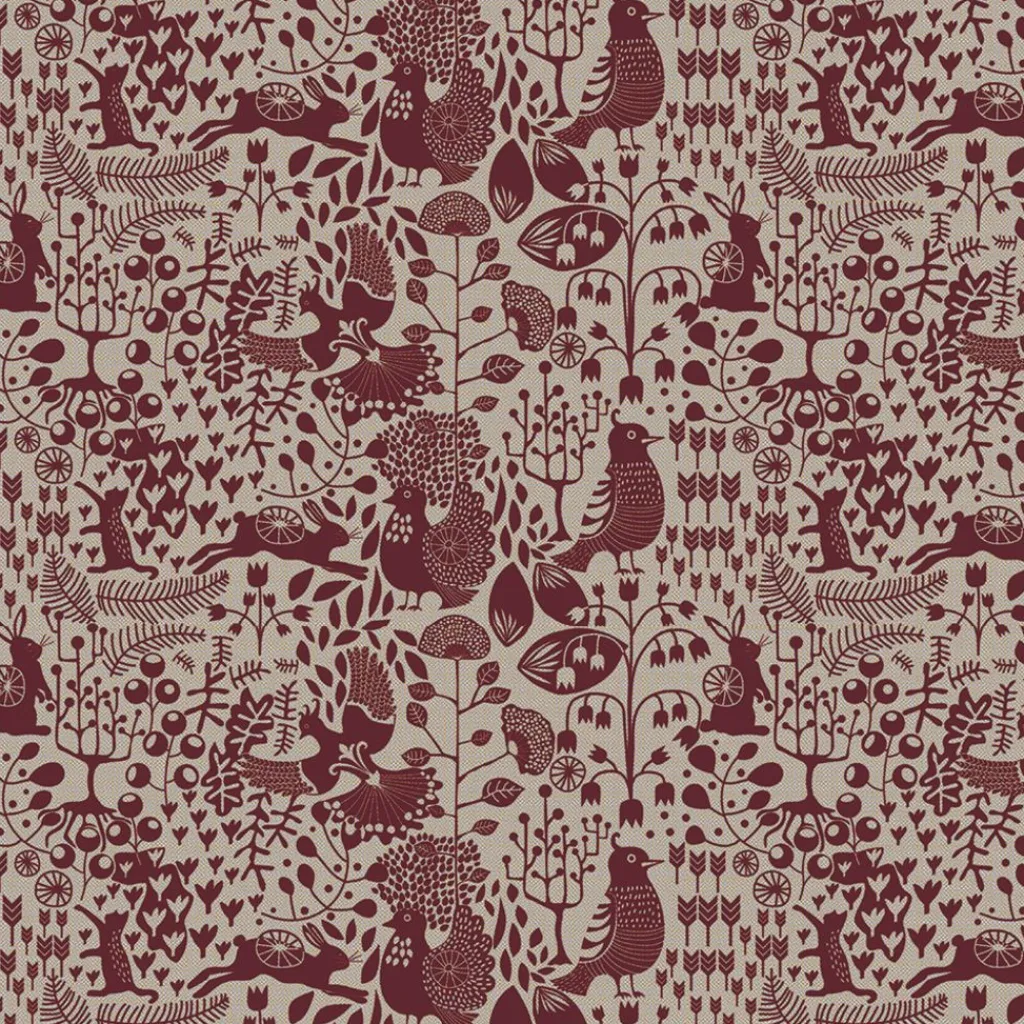 Gardintyger Mönstrade|Arvidssons Textil<Arvidssons textil Fýri beige-röd linnelook tyg