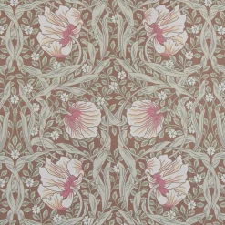Arts & Crafts Tyger|Gardintyger Mönstrade<Nordisk Textil Grace brun tyg - Klassisk blommig Arts and Crafts design