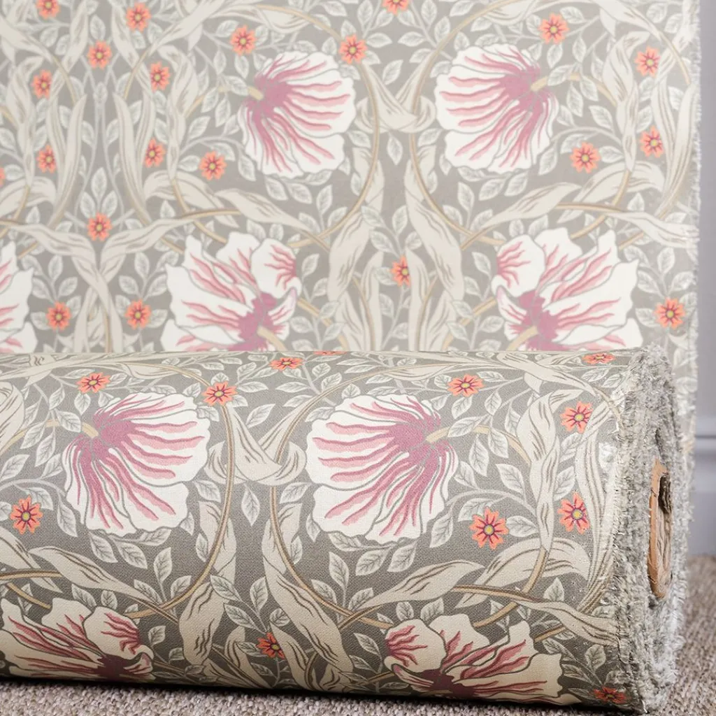 Arts & Crafts Tyger|Gardintyger Mönstrade<Nordisk Textil Grace dimmgrön tyg - Klassisk blommig Arts and Crafts design