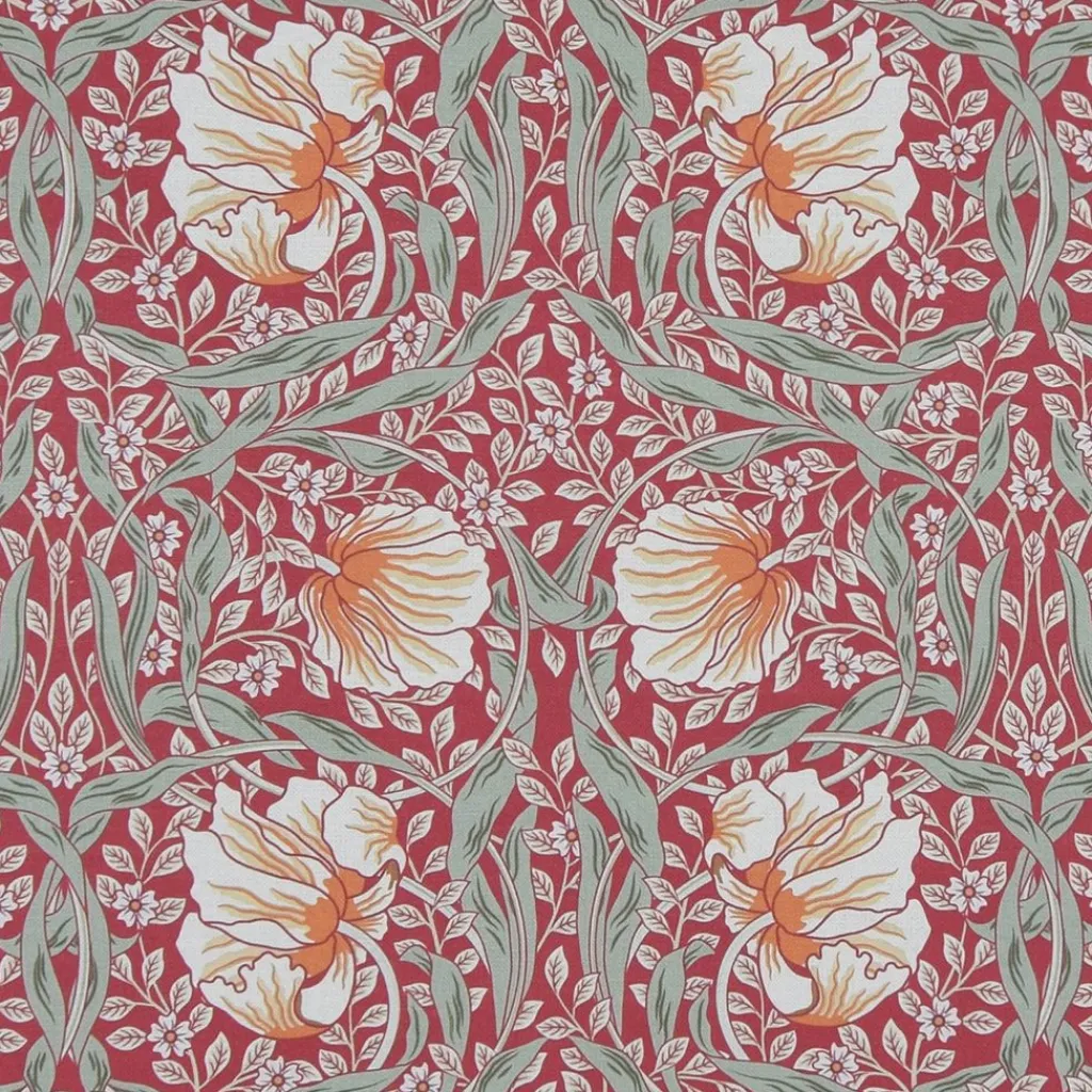 Arts & Crafts Tyger|Gardintyger Mönstrade<Nordisk Textil Grace röd tyg - Klassisk blommig Arts and Crafts design