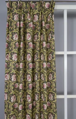 Gardiner Mönstrade<Nordisk Textil Grace rosa-grön gardiner - Klassisk blommig Arts and Crafts design
