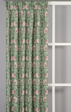Gardiner Mönstrade<Nordisk Textil Grace rosa/ljusgrön gardiner - Klassisk blommig Arts and Crafts design