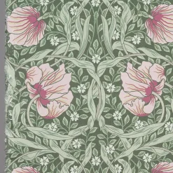 Arts & Crafts Tyger|Gardintyger Mönstrade<Nordisk Textil Grace rosa/ljusgrön tyg - Klassisk blommig Arts and Crafts design